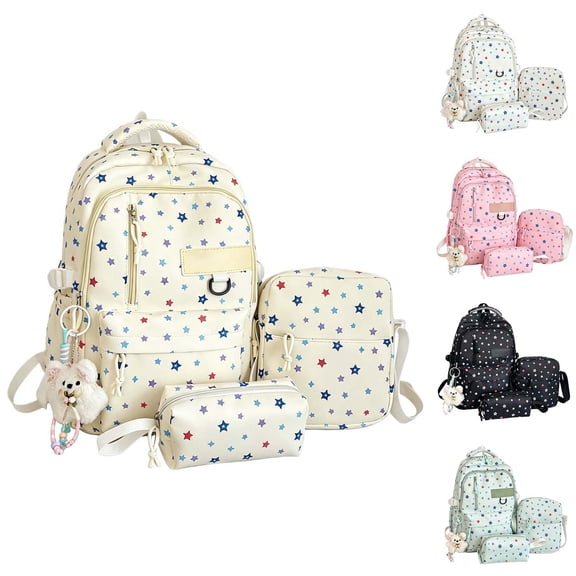 4Pcs Backpack Set Students Lightweight Durable Star Print Bookbag with Lunch Bag Pencil Case Keychain Accessories