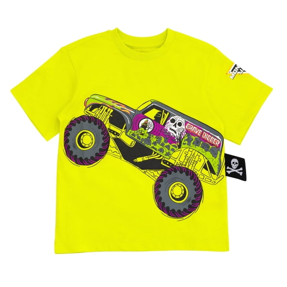 Monster Jam Toddler Boys' Novelty 3D Graphic T-Shirt Yellow Grave Digger
