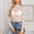 thumbnail image 4 of VerPetridure Women's Solid Color Lace Mesh Shirt Long Sleeve Round Neck Slim Fit Casual Blouses Tops, 4 of 8