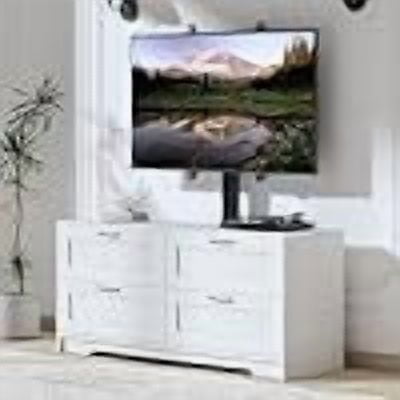 TV Stand with Adjustable Mount for 32-65 Inch TVs, Entertainment Center with 4 Drawers, Open Shelves, Media Console for Living Room, Bedroom,White