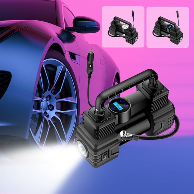 Compresor de aire portátil para inflador de neumáticos 12V para coche, SUV, bicicleta | Manómetro digital, bomba rápida de 40L/min, apagado automático programable, luz LED de emergencia | 150 PSI