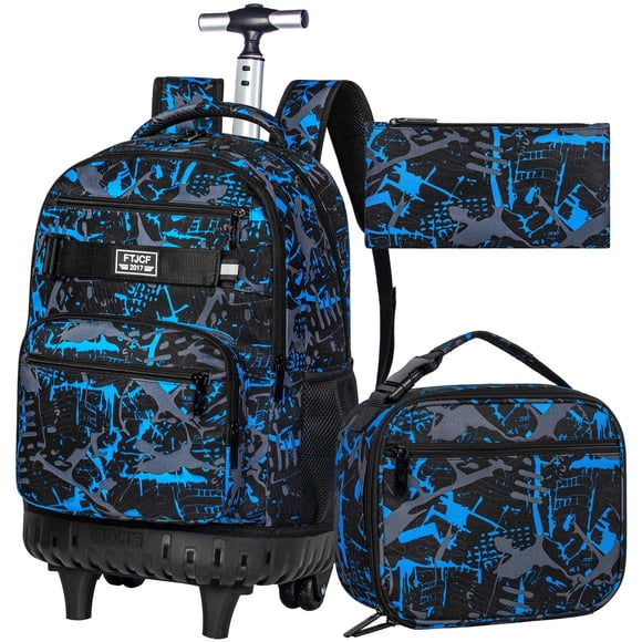 Mochila con ruedas ZLYERT para niños y hombres con lonchera azul, 3 unidades