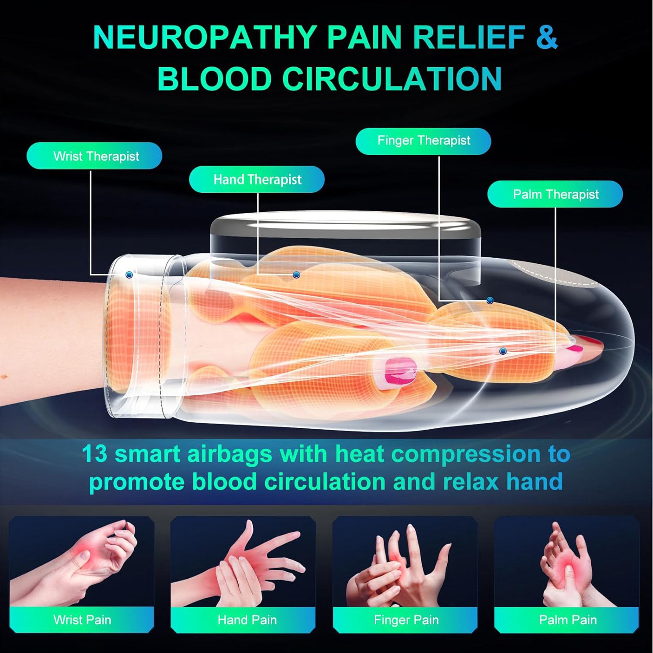 WANALIT Hand Massager with Heat and Compression, 3 Modes, 3 Temperatures, 5 Intensity Levels, Helps Soothe Hand Fatigue, Carpal Tunnel and Arthritis Discomfort, Gift for Women, Men
