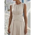 thumbnail image 3 of Womens Beige Casual Sleeveless Maxi Dress, V-Neck Cross-Cross Design, 3 of 4