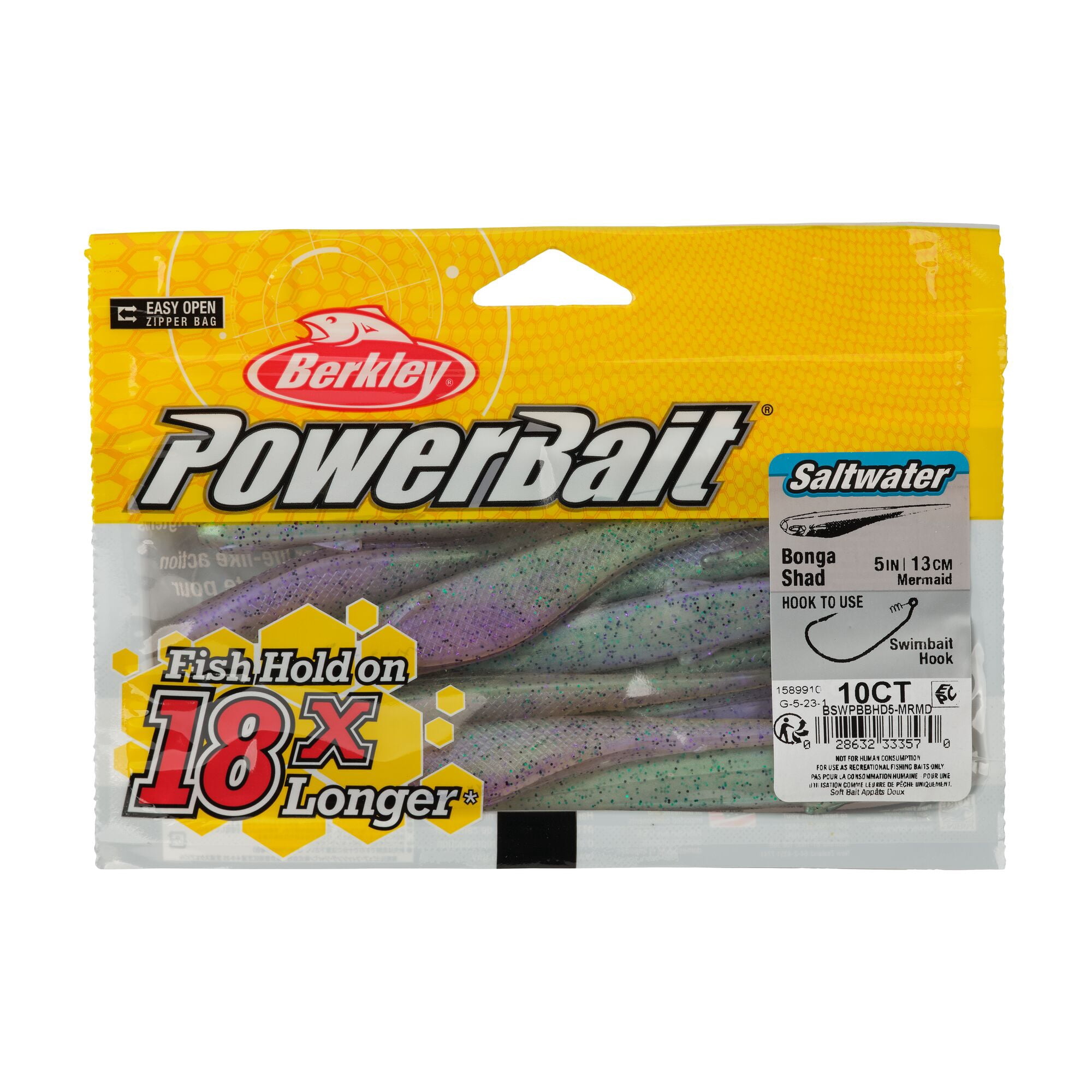 Berkley PowerBait® Saltwater Bonga Shad, 5 in, Jerkbaits, Mermaid (10-count)