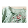 thumbnail image 5 of Women Shirts Embroidered Tops For Women Floral Cotton Linen Tunic Tshirt Tee Women 3/4 Sleeve V Neck Button Boho Ethnic,Green Women Shirts XL, 5 of 6