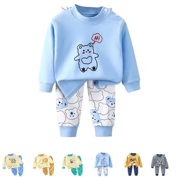Swuxness Toddler Casual 2 Piece Outfits Warm Crew Neck Long Sleeve T-Shirts Long Pants Suits