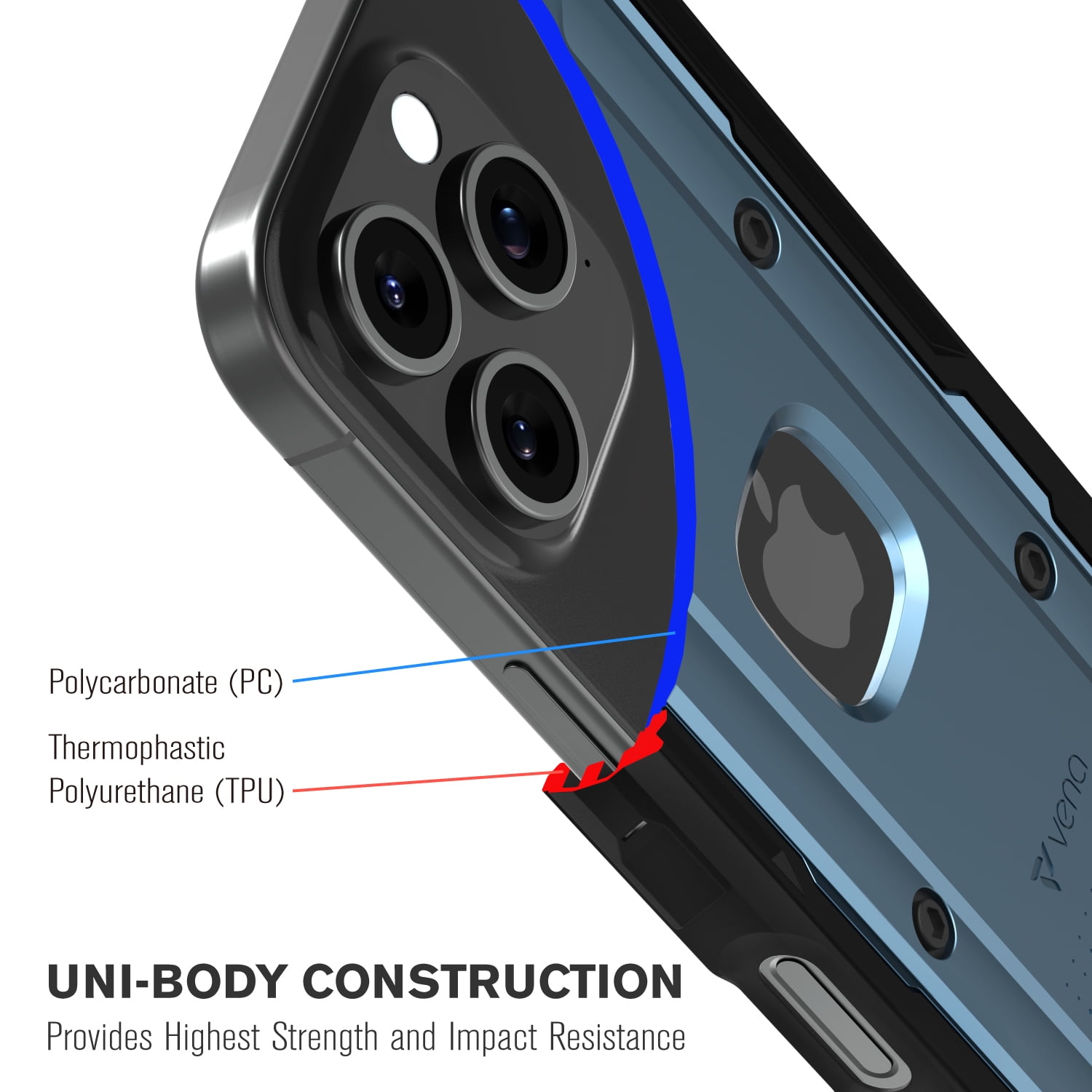 VENA vArmor Rugged Case for Apple iPhone 16 Pro (6.3"), (Military Grade Drop Protection) Magsafe Compatible and Heavy Duty Holster Belt Clip Cover with KickStand - Slate Blue / Black