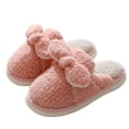 thumbnail image 2 of Zapatillas de algodón de otoño e invierno para mujer con nudo de lazo, zapatillas peludas para el hogar, zapatillas de algodón cálidas de felpa antideslizantes gruesas para mujer, 2 of 5