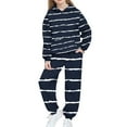 thumbnail image 3 of MKOSPLRT Kids Sweatsuits 2 Piece Set Striped Tracksuits Fleece Hoodies Jogger Sweatpants Baggy Fall Outfits with Pocket 4-15Y, 3 of 6
