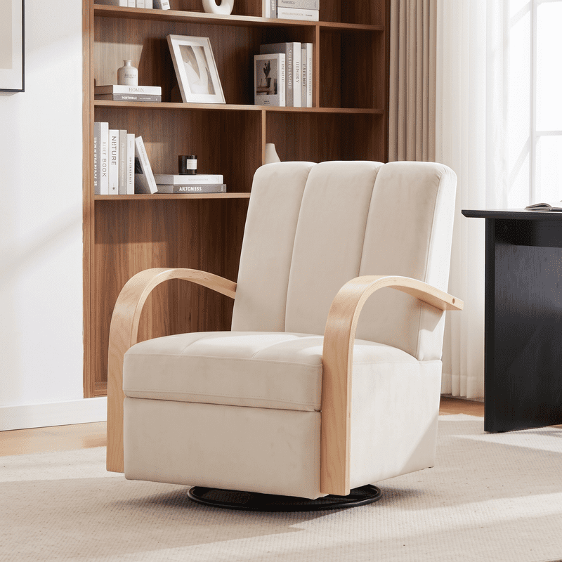 Gewnee Accent Chair, 360°Swivel Upholstered Reading Chair,Modern Armchair for Living Room, Bedroom & Home Office, Beige(Velvet)