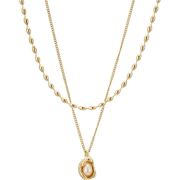 Dainty Pearl Pendant Necklaces for Women 14k Gold Plated Layered Choker Necklaces Delicate Minimalist Pearl Chain Necklace Jewelry Sets for Women