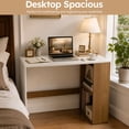 thumbnail image 4 of 44" Computer Desk with Bookshelf, Modern Home Office Desk for Small Space, White and Natural, 4 of 8