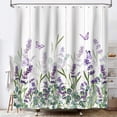 thumbnail image 2 of Lavender Shower Curtain, Purple Butterfly Bathroom Shower Curtain Set Spring Green Plant Bathtub Decor, 2 of 4