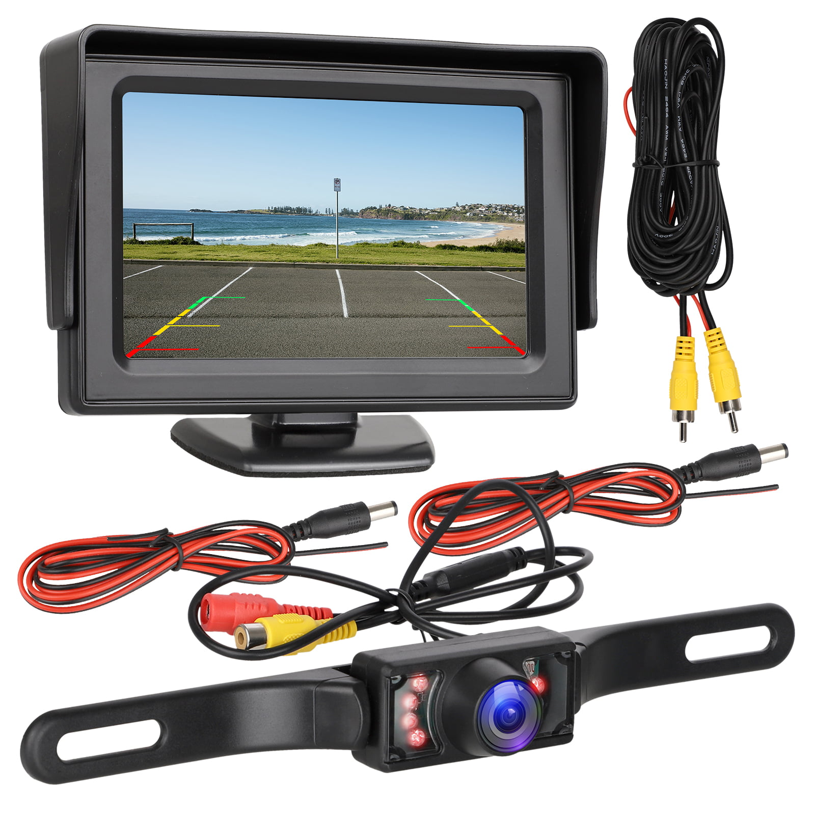 Backup Camera Monitor Kit for car Universal License Plate Reverse Waterproof Night Vision Rearview HD Reversing Camera+4.3 inch LCD Rearview Monitor DALLUX RCS4302 