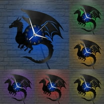 Giant dragon Vinyl Record Wall Clock for Kitchen Wall Decor Wall Art Gift for Lover Gift Idea for a Best Friend(B,with LED)