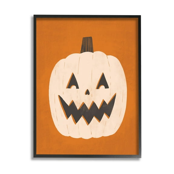 Stupell Industries Happy Jack-o-Lantern Halloween Pumpkin Graphic Art Black Framed Art Print Wall Art, Design by Loni Harris