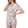 thumbnail image 3 of SKQIT Womens Short Sleeve Pajama Sets, 2 Piece Cute Print Soft Satin Button Down Shirt and Shorts Sleepwear Sets, 3 of 8