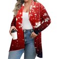 thumbnail image 2 of Women's Fall and Winter Fashion Casual Print Long Sleeve Mid-Length Cardigan Jacket, Christmas Theme for Holiday Season,Watermelon Red,5XL, 2 of 6