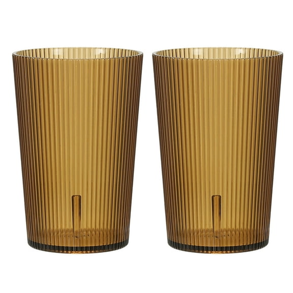 Uxcell Clear Plastic Reusable Drinking Glasses, 7.4oz Ribbed Drinking Glasses Set Plastic Water Cup Unbreakable Stackable for Beer Cocktail Water Juice Whiskey(Brown, 2Pcs)