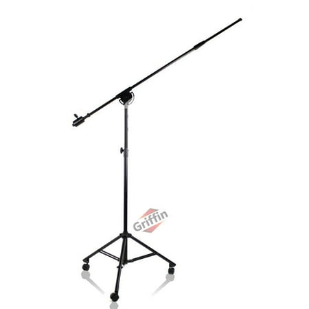 Griffin Professional Studio Microphone Boom Stand with Casters Extended Height Recording Mic Holder Tripod on Wheels Tall Telescoping Arm Mount & Retractable Legs for Vocals, Choir, Overhead Drums