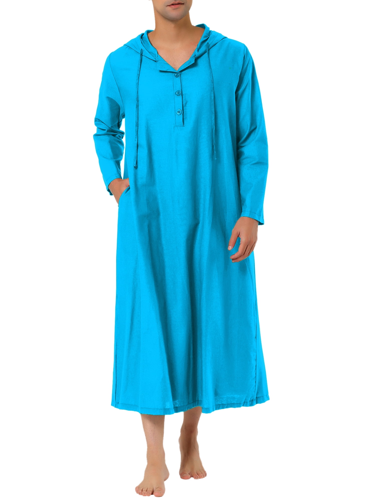 Lars Amadeus Men's Nightshirt Long Sleeves Hooded Loungewear Nightgown ...