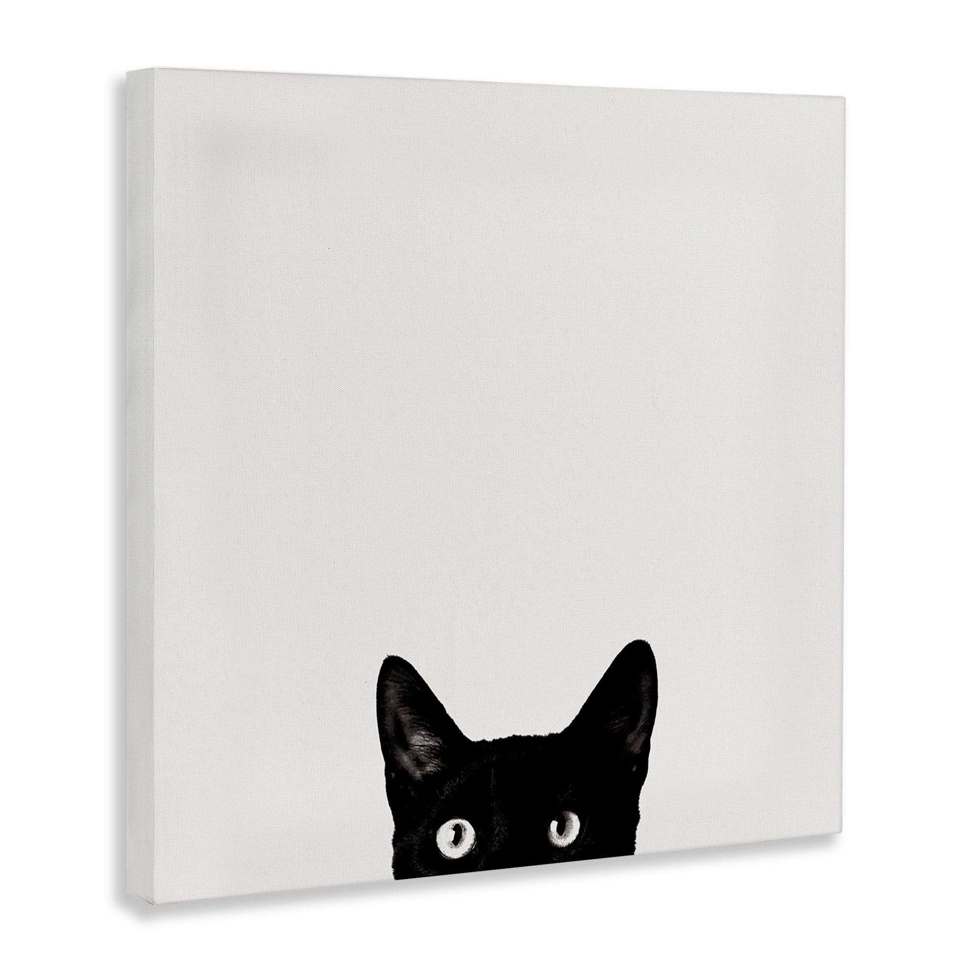 The Stupell Home Decor Minimal Monochrome Black Cat Peeking From Below Canvas Wall Art