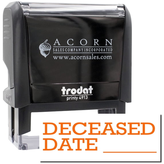 Large Self-Inking Deceased Date Stamp, Trodat Printy 4913, Press and Print Stamping, Impression Size 7/8" x 2-1/4", Up to 10,000 Impressions - Orange Ink