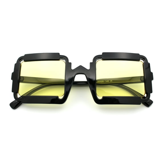 Womens Unique Art Deco Noveau Rectangle Glam Plastic Sunglasses Black - Yellow