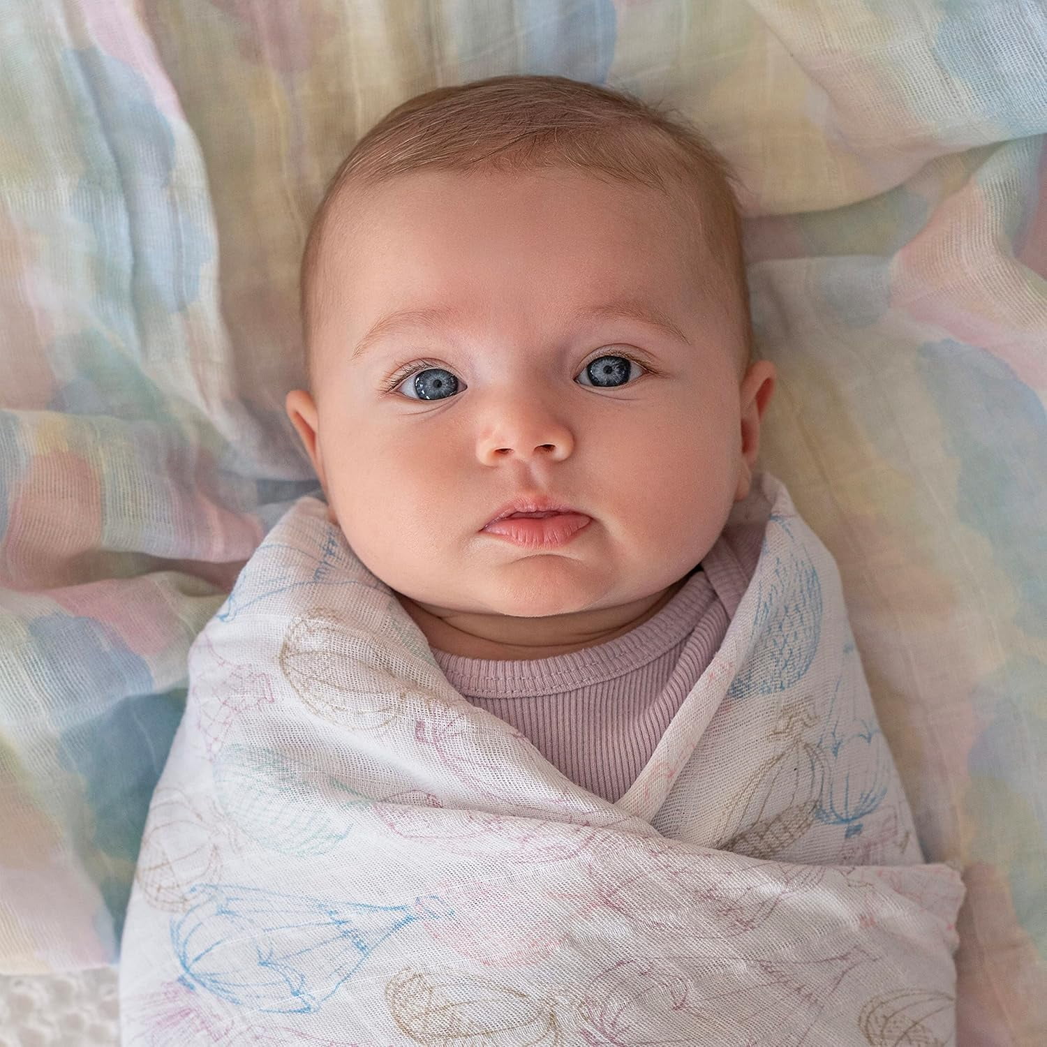 aden + anais Organic Cotton Muslin Swaddle Blanket, Pink Above the Clouds, Unisex, 4-Pack