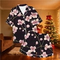 thumbnail image 7 of Aobny Womens Pajama Sets with Pocket Floral Button Down Sleepwear with Shorts Short Sleeve Collared Women's Pajamas,Black,M, 7 of 7