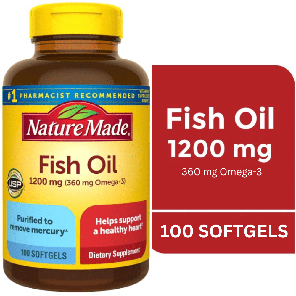 (2 pack) Nature Made Fish Oil Omega 3 Supplements, 1200mg Softgels, Omega 3 Fish Oil for Healthy Heart Support, 100 Softgels, 50 Day Supply