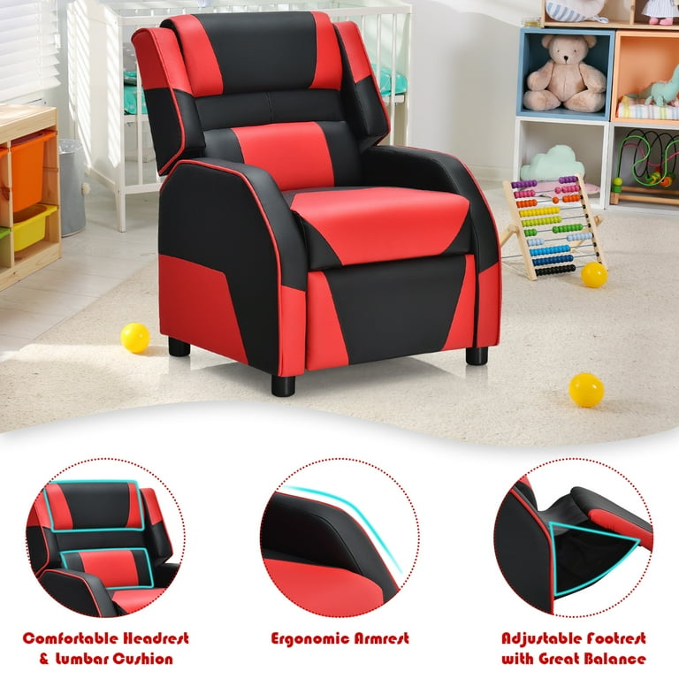 GYMAX Gaming Recliner, Massage Gaming Chair w/Adjustable Footrest, Remote  Control & Side Pocket, Ergonomic Game Lounge Chair, Racing Style Single