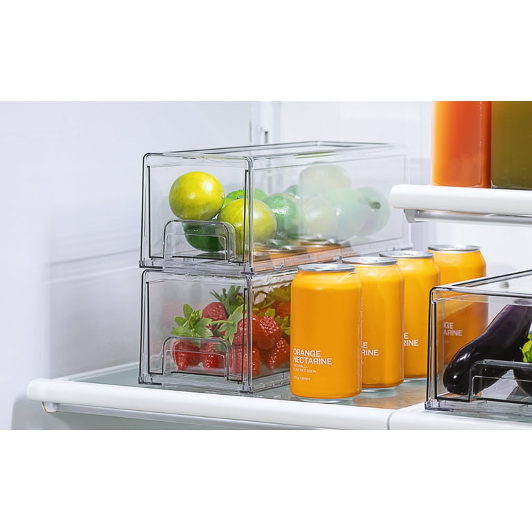 3 Pack Stackable Refrigerator Organizer Bins with Pull-out Drawer