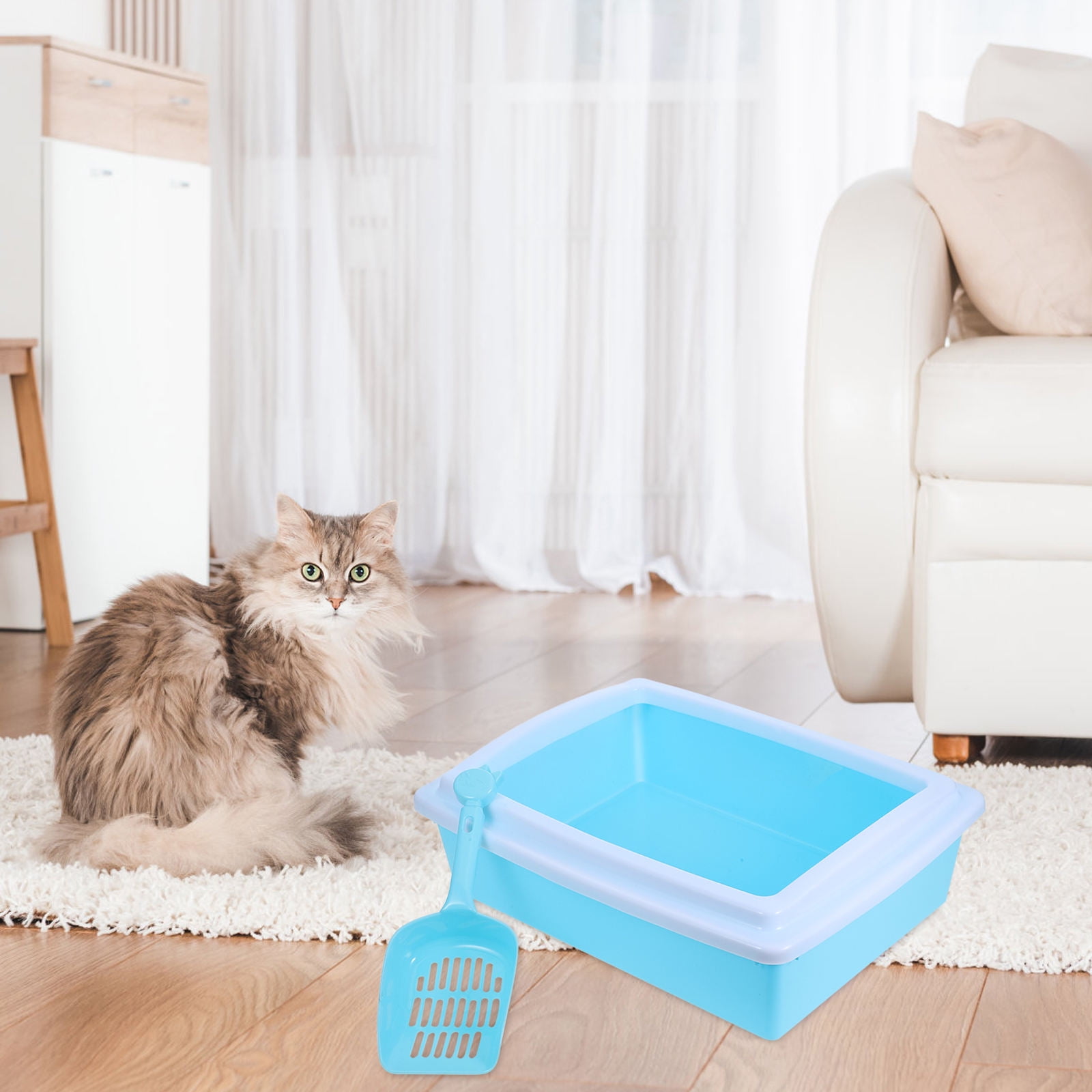 COMPUKAS ABS Material Half Enclosed Cat Toilet with Litter Shield for Small Space Use