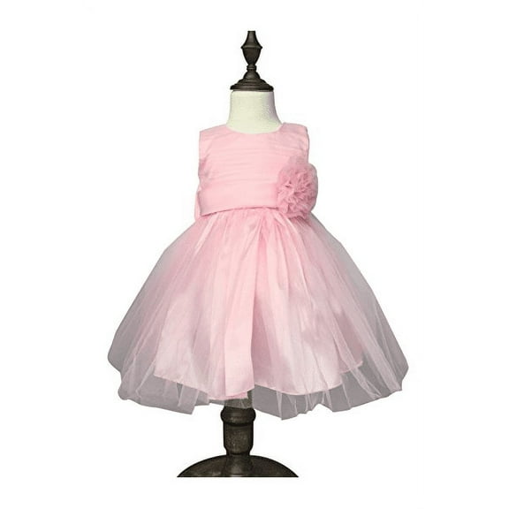 Chiffon Tulle Wedding Pageant Flower Girl Dress Bow Tie Sash Satin Skirt, Pink