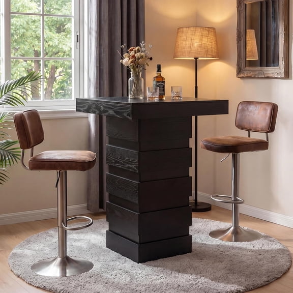 Finmind 37.4" Square Bar Table, Modern High Top Bistro Pub Table with Block Base, Black, Table Only