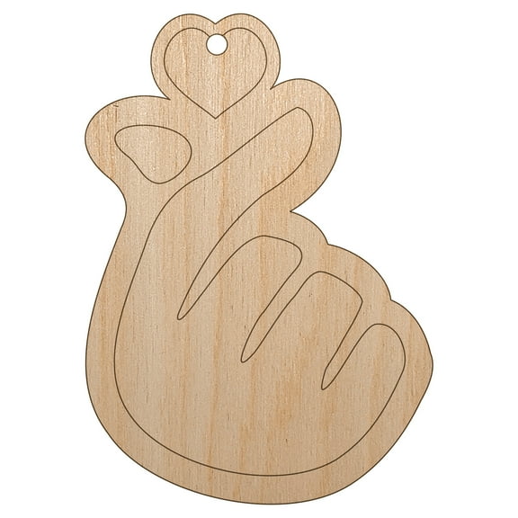 Heart Fingers Gesture of Love Wood Holiday Christmas Tree Ornament Unfinished DIY Pre-Drilled Craft