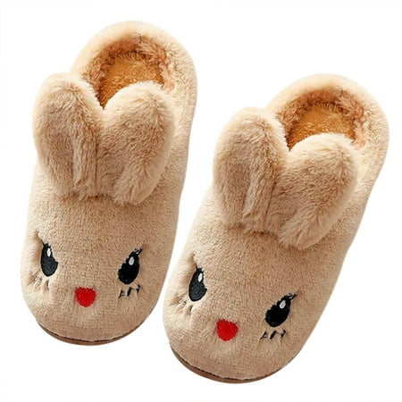 

EUBUY Winter Warm Furry Bunny Slippers Cute Cosy Fluffy Indoor Household Cotton Shoes Coffee for Size 28/29