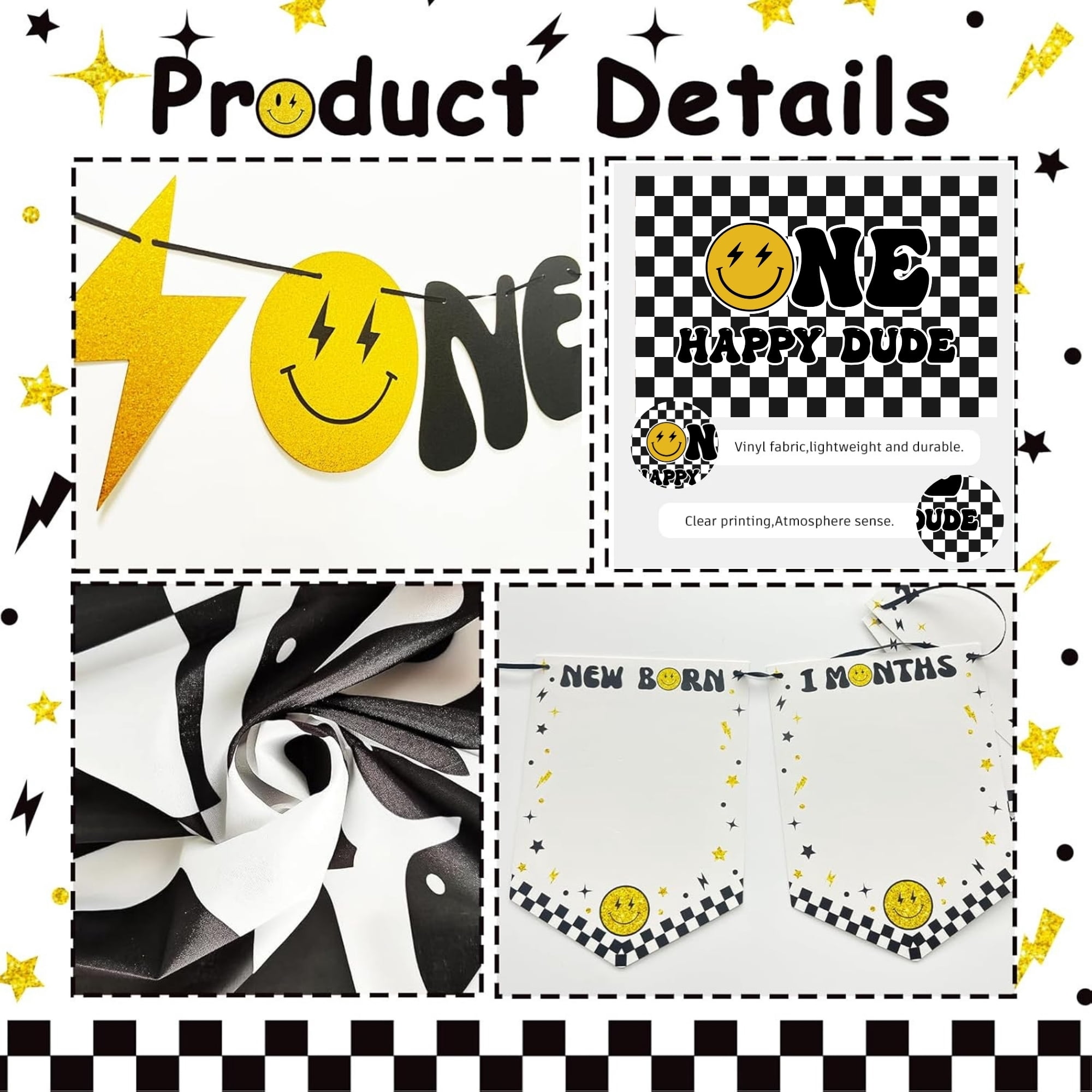EMPIRE PARTY Supply 1st Birthday Party Decoration Kit, One Happy Dude Theme, Backdrop, Balloon Arch, ONE Boxes, High Chair Banner, Unisex