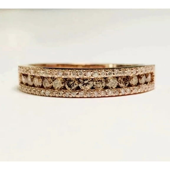 Dazzlingdaimonds Jewels 2.00 Ctw Round Cut Brown And White Diamond Wedding Anniversary Halo Band Ring 14K Rose Gold Plated 925 Sterling Silver 925 Sterling Silver -4.5
