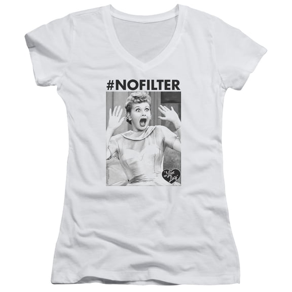 I Love Lucy No Filter Junior Women's T-Shirt V-Neck White