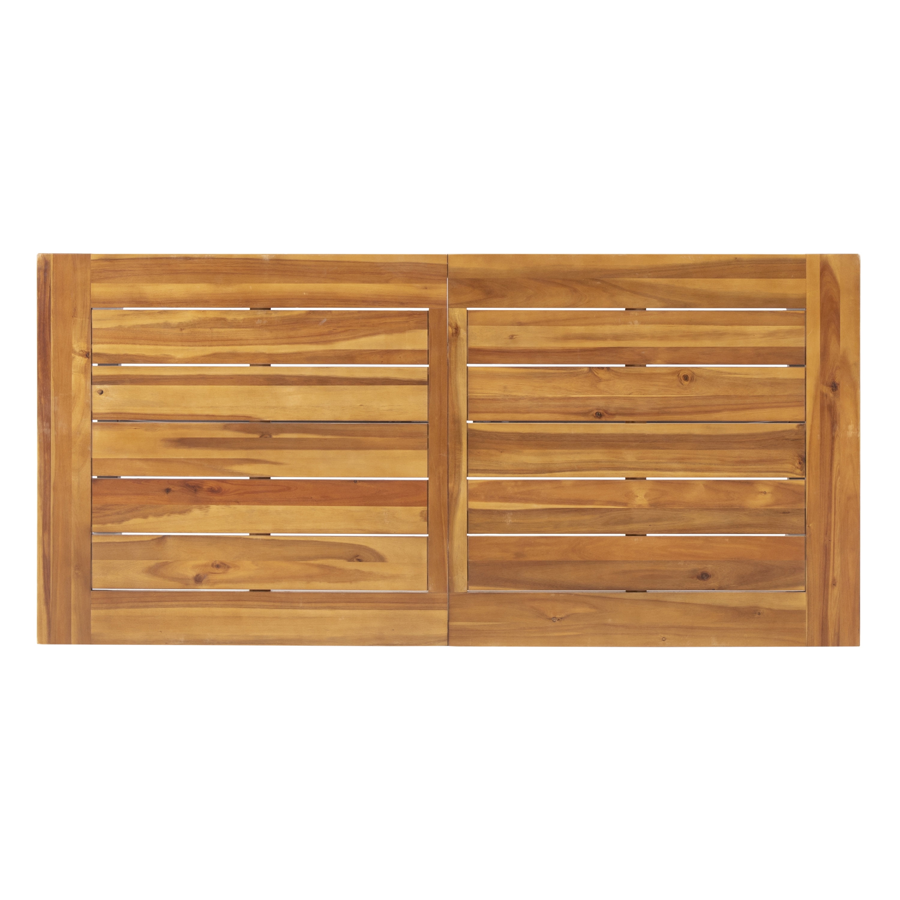 Outdoor Metal Base Acacia Wood Dining Table, Stable Household Desktop for Patio Garden, Teak and Rustic Metal