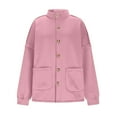 thumbnail image 2 of ZUKMRJPC Womens Bomber Jacket Long Sleeve Casual Lightweight Button Down Jackets Solid Color Warm Fleece Lined Outwear with Pockets, 2 of 8