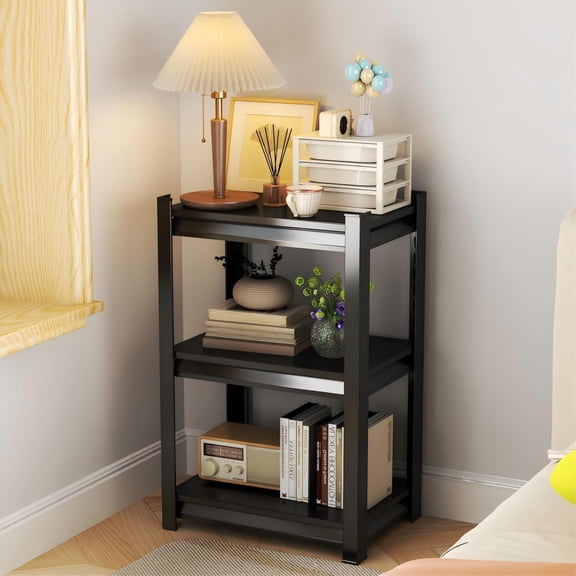 Freestanding Mid-Size Bookcase, 31.5"W Metal Shelving Unit, 13.8"D Deep Organizer Shelf, 1000lb Load Capacity Adjustable Rack for Living Room Cabinet Sides