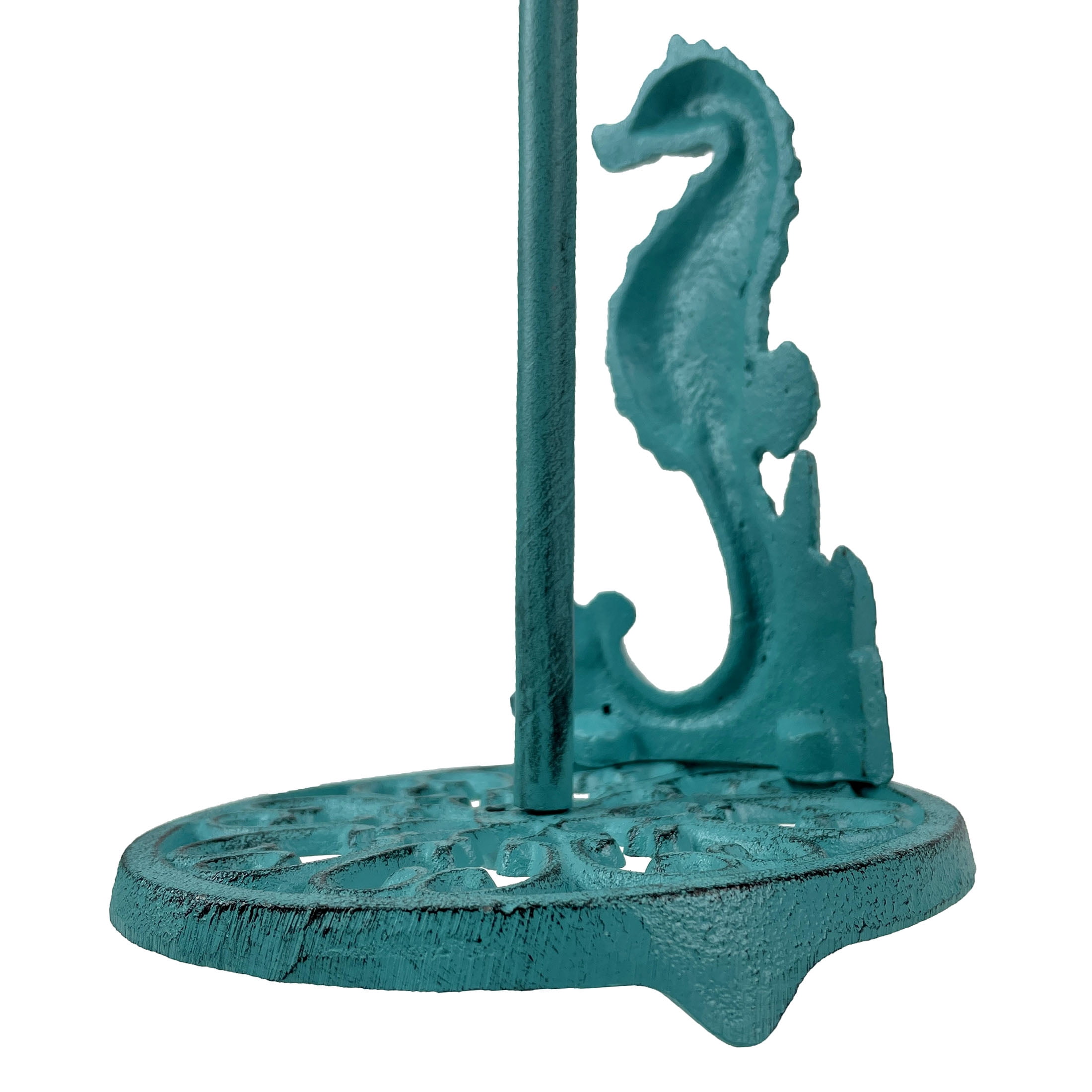 Things2Die4 Seahorse Cast Iron Paper Towel Holder - Elegant 13” Tall Nautical Style Decor - Turquoise - Size 13 inches