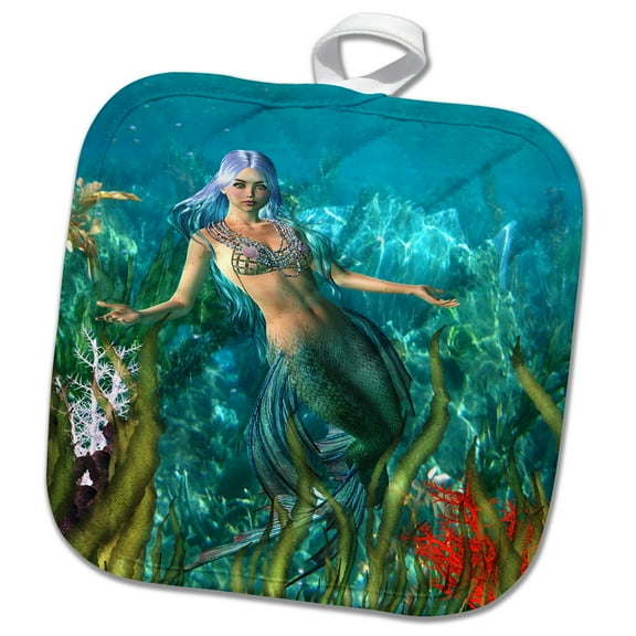 3dRose, Image of Mermaid And Coral Underwater, 8x8 Potholder