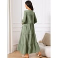 thumbnail image 4 of DARING DIVA 3/4 Sleeve V Neck Tiered Loose Fit Maxi Dress S Army Green, 4 of 6