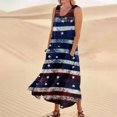 thumbnail image 2 of Women's Breathable Summer Dress Sleeveless Cotton Linen Sundress with Patriotic Print, Casual Pocket Design for Outdoor Wear,Light Blue XL, 2 of 5