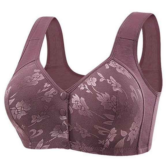 Arlun Lace Front Closure Bras For Older Womens Plus Size Wireless Supportive Full Coverage Bralettes Nopadding Soft Lightweight Breathable Solid Color Vest Type Bras Purple 52